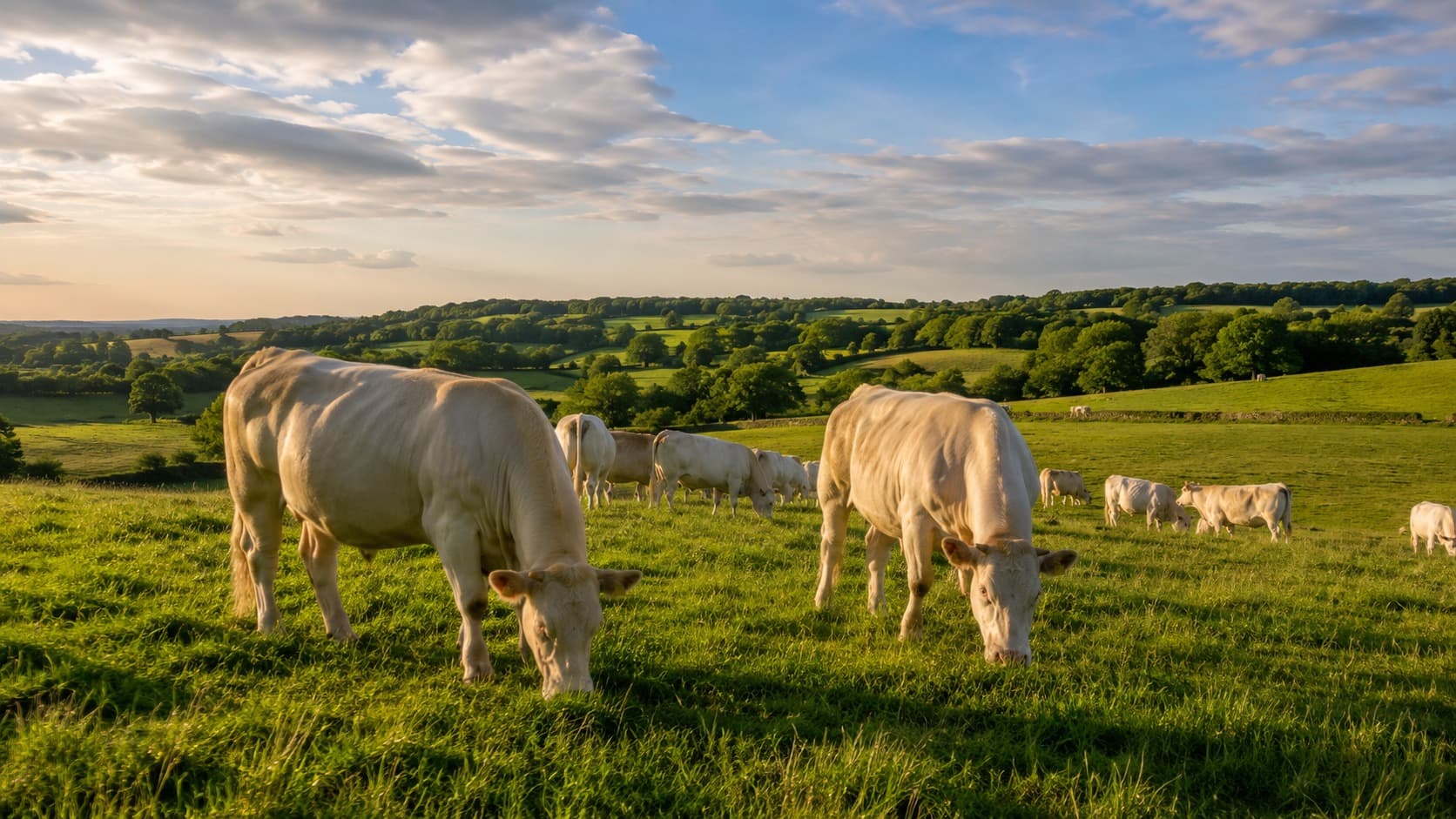 Troupeau de charolaises dans la campagne française